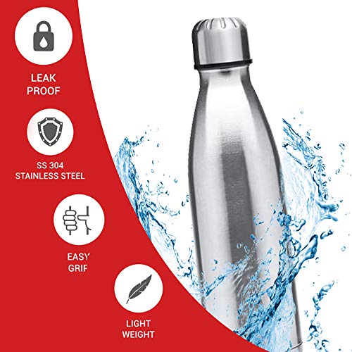 Image of Milton Thermosteel Duo Deluxe Vacuum Insulated Flask, 1L (Silver) & Milton Shine 1000 Stainless Steel Water Bottle, 900 Ml, Silver