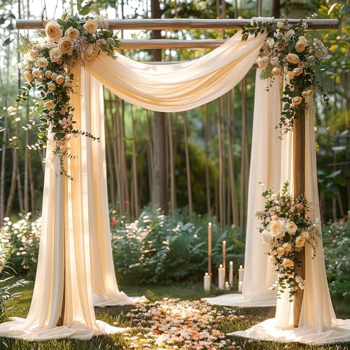 Image of Champagne Wedding Arch Draping Fabric 1 Panel 30'' x 20FT Champagne Drapes Sheer Fabric Backdrop Arch Draping Fabrics for Wedding Ceremony Birthday Party Bridal Shower Decoration