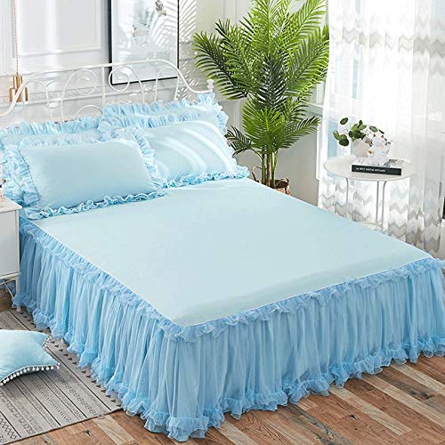 YYQQ Set 3 Pezzi Gonna da Letto Matrimoniale/Individuale a Balze Copriletto Copriletto in Pizzo Gonna da Letto Copriletto con Volant Copriletto (Color : Blue, Size : 120X200CM)
