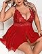 Aranmei Dessous in Übergröße Für Damen Borne Offen Babydoll Dessous Träger Spitzenhemd Sexy Nachtwäsche, Rot, 3XL