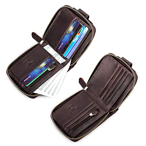Image of BAIGIO Genuine Leather Wallets for Men Multi Card Purse with Zipper Wallet Men RFID Blocking Coin Pocket (Dark Coffee)