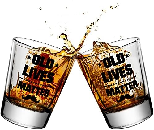 Kritkin 2 Pieces Old Lives Shot Glass 1.6 Oz Old Fashioned Whiskey Glasses Funny Shot Glass Clear Coffee Cup Birthday or Retirement Gift for Men Dad, Grandpa, Old Man