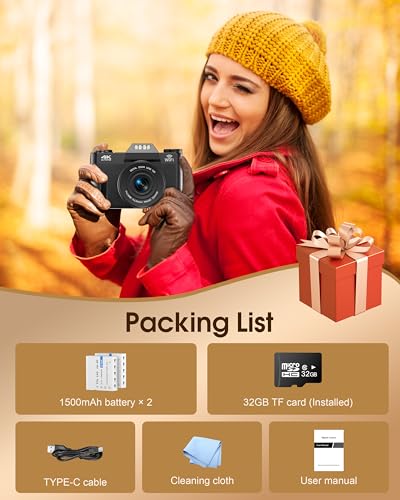 4K 75MP Digital Camera with WiFi, 3" 180° Flip Screen, 16X Digital Zoom Autofocus Vlogging Camera for YouTube, Compact Camera with 32GB SD Card & 2x1500mAh Batteries for Travel & Beginners - Image 7