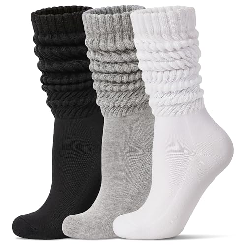 Women's Slouch Socks Long Boot Scrunch Sock Soft Cotton Knit Cozy Socks 3 Pairs