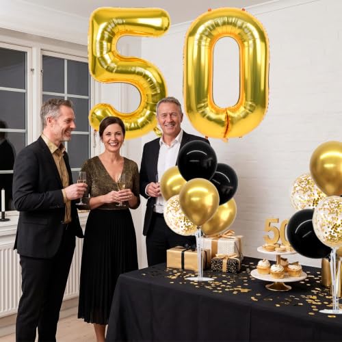 Image of TONIFUL 4 Set Black Gold 50 Balloon Stand Balloon Centerpieces for Table
