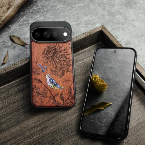 Coque Pixel 11 Pro compatible Magsafe étui bois fleurs oiseaux chic - 5