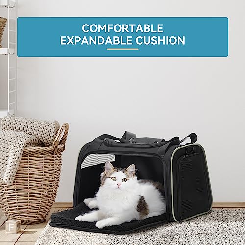 Image of PETSFIT Pet Carrier Airline Approved with Extendable Mat, Dog Carriers for Small Dogs, TSA Approved Pet Carrier, Puppy Carrier for Small and Medium Cats Under 12 Lbs, Black