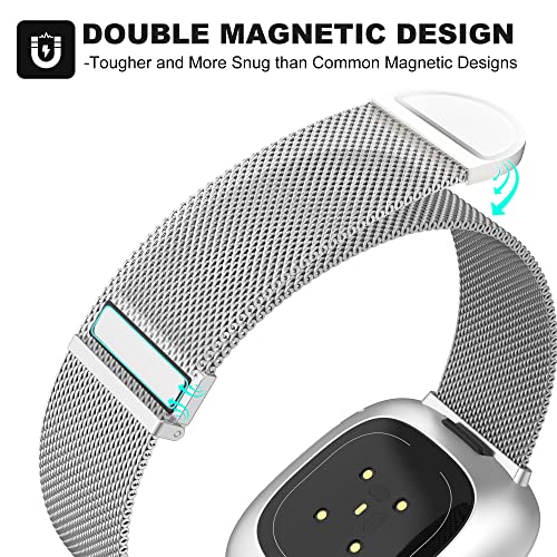 Higgs Strap Compatible with Fitbit Versa 3/4, Sense 2 - Dual Magnetic Adjustable Metal Strap for Women & Men, Silver - Image 3