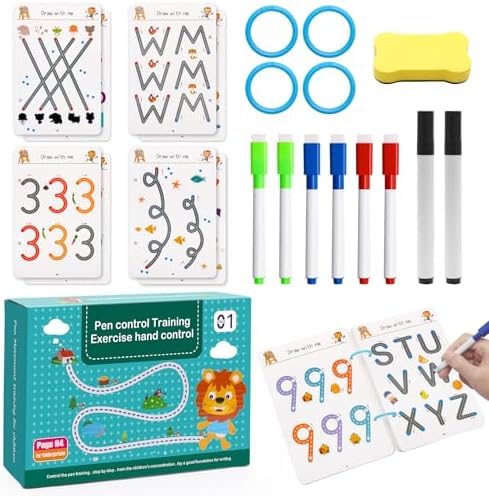 Image of SHINETOY 64 Pages Magical Tracing Workbook Set, Hand Writing Pen Control Training Book for Learning to Write The Alphabets & Numbers, Preschool Educational Reusable Learning Book for Kids