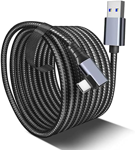 kiuet Oculus Quest 2 Link Cable 3M Braided USB C 3.0 Cable 5Gbps, Type C Charging Cable 90 Degree Angle for Oculus Quest 1/2, VR Gaming PC, Galaxy S21 S20 S10, Huawei P40 P30, Moto G10, gray + black