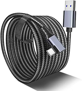 kiuet Oculus Quest 2 Link Cable 3M Braided USB C 3.0 Cable 5Gbps, Type C Charging Cable 90 Degree Angle for Oculus Quest 1/2, VR Gaming PC, Galaxy S21 S20 S10, Huawei P40 P30, Moto G10, gray + black