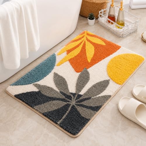 Image of Cotton Floral Door Mat | Water Absorbent, Anti-Skid, Machine Washable Floor Mat | Soft Microfiber Carpet for Home, Living Room & Bedroom | Premium Decorative Mat (Mlty 1, Rectangular)