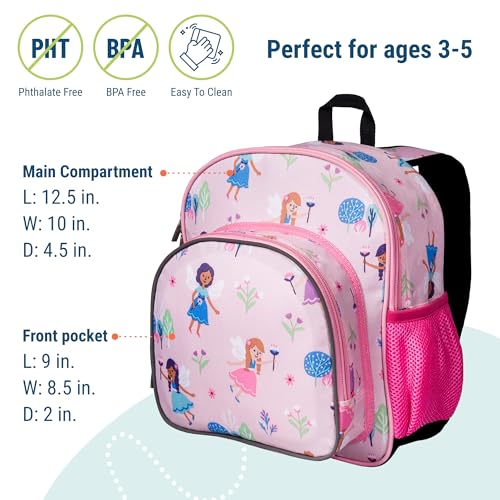 Image of Wildkin 12 Inch Toddler Backpack for Kids, Fairy Garden | Ages 3-7, insulated front pocket - coordinates with matching Wildkin nap mats
