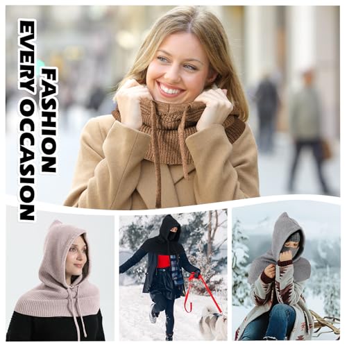 TAGVO Winter Strickmütze und Schal, 3-in-1 Kapuzenschal, Einteilige Sturmhaube, Verstellbarer Winddichter Gesichts- und Nackenwärmer, Schals für Herren und Damen im Freien
