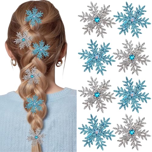 ZenithAura Glitzernde Schneeflocke Haarspangen 8 pezzi Accessori per capelli Natale Decorativispilli per capelli Per donne ragazze principesse cosplay party deko