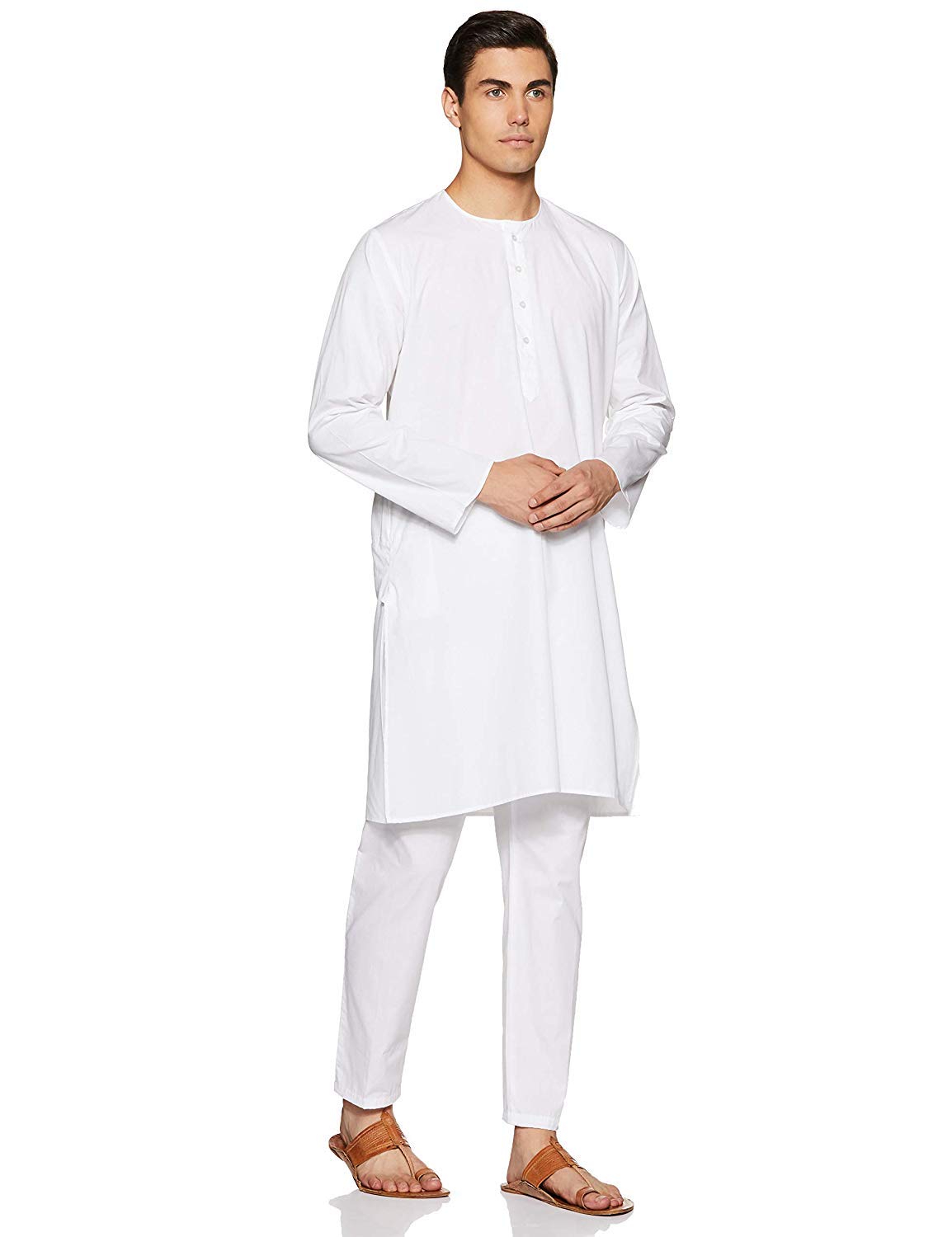 royal kurta Men's Cotton Collarless Kurta Pyjama Set White-picture-16