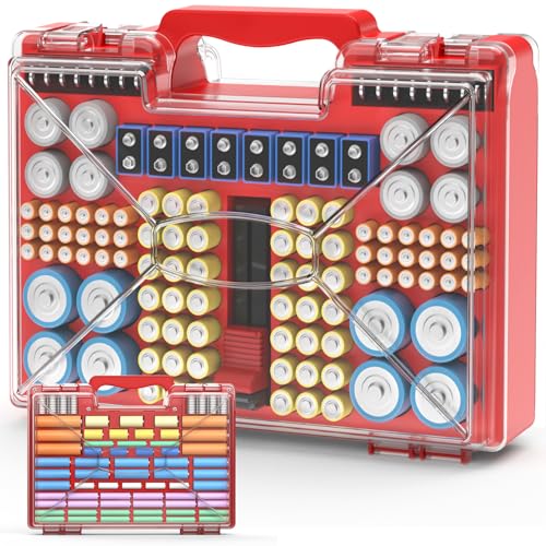 NESTRAXO Battery Organizer Storage Holder Box Case with Tester, 185+ Batteries Double-Sided Variety...