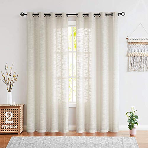 Fmfunctex Linen Textured Semi Sheer Curtains For Living Room 84" Long Natural Privacy Window Panel Pair For Office Bedroom 52”W 2 Panels Grommet Top #TOP1