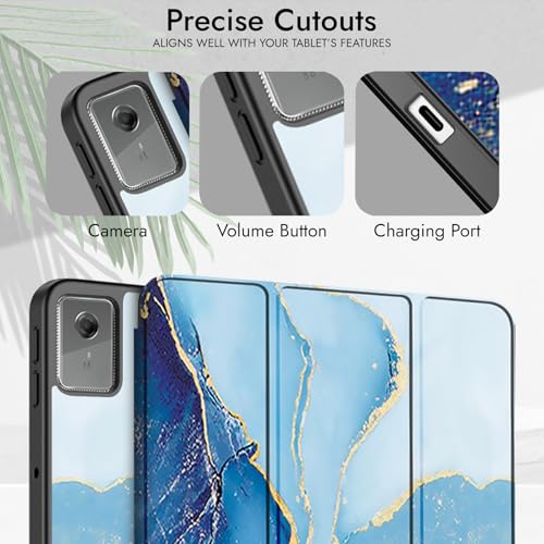 Image of Robustrion Cover for Lenovo Idea Tab Plus 12.1 inch Cover Case with [Pencil Holder], Trifold Cover Case for Lenovo Idea Tab Plus Tablet Cover [Auto Sleep Wake Support] - Marble Blue
