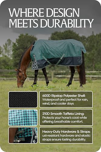 Image of Equinavia Norse Horse Blanket Waterproof, Dry, Lightweight Turnout Blanket | Breathable Turnout Horse Sheets for Real Horses for Wet Mild Weather Use, Durable, No Fill Rain Protection, Outdoor Coverage