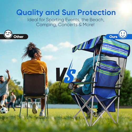 Image of VTOY Portable Camping Chair with Canopy - Folding Chair with Canopy, Durable 600D Oxford Canopy Chair for Camping, Beach, Picnics, Fishing & Sports