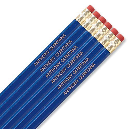 Lillian Vernon Blue Personalized Pencils - Set Of 12, Engraved Name, Hardwood #2 School Pencils, Kid's Gift #TOP3