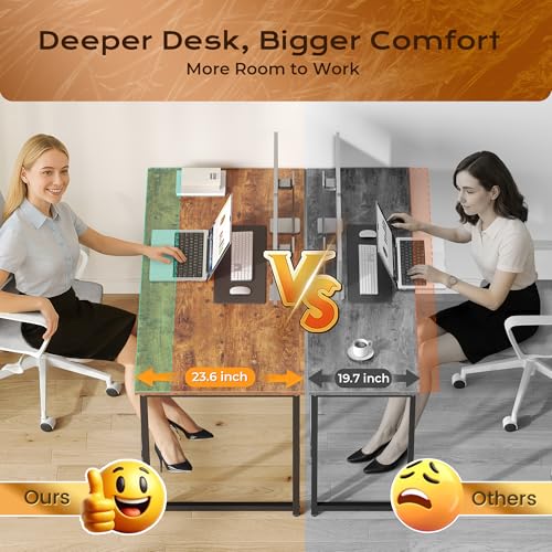 Image of PRAISUN 55 X 24 Inch Computer Desk with Deeper Desktop, Gaming Office Writing Work Desk for Home Office, Study, Bedroom, Work from Home, Metal Frame, Rustic Brown