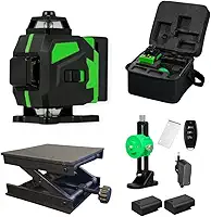 Nível Laser 3D Profissional com Linhas Verdes, Base Ajustável, Controle Remoto e Maleta de Transporte