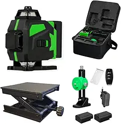 Nível Laser 3D Profissional com Linhas Verdes, Base Ajustável, Controle Remoto e Maleta de Transporte