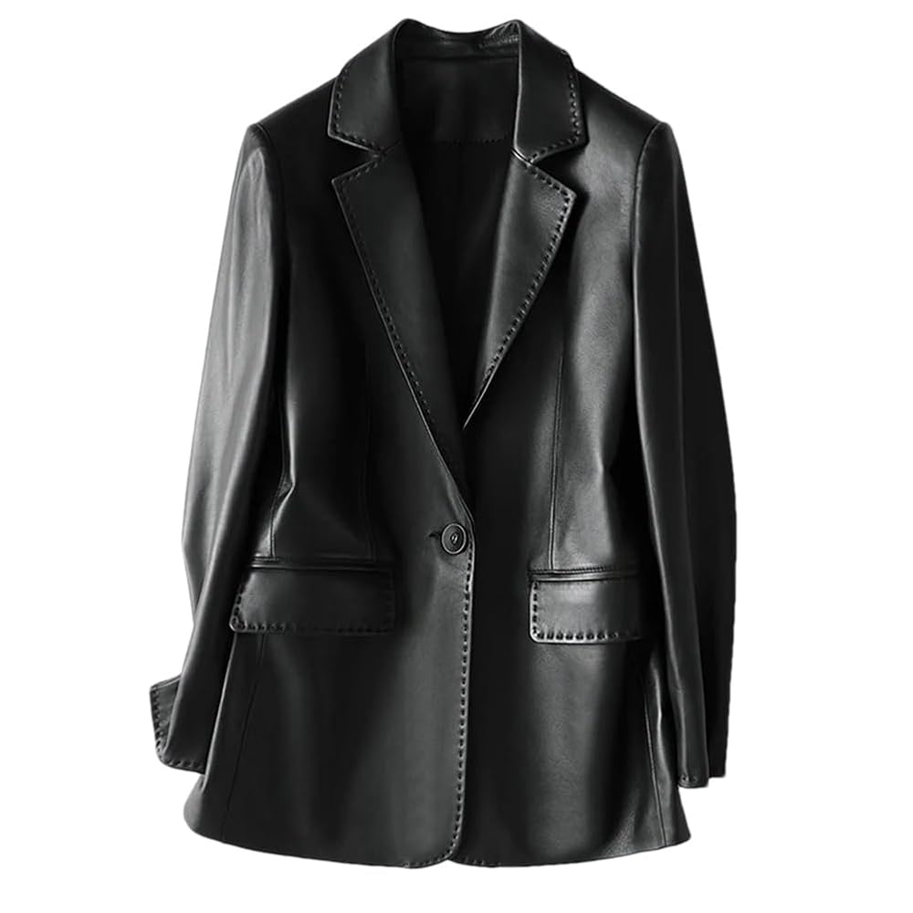 Leather Blazer Jackets for Women Office Ladies Notched Lapel