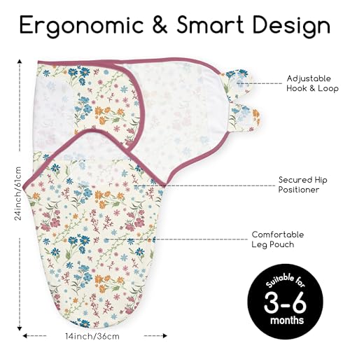 Image of Cotton Swaddles for Newborn, Baby Newborn Swaddle 3-6 Month | 2-Pack Soft Adjustable Newborn Swaddle Sleep Sack, Baby Girls & Boys,Wrap Nursery Infant Swaddling Blankets Country Floral