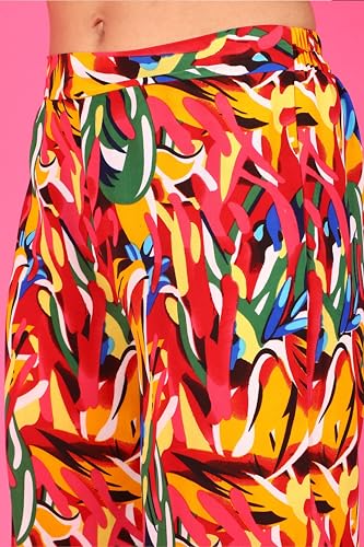 Image of POPWINGS Casual Floral Printed Monochrome Crop Shirt and Trouser Co-Ords Set for Women | Top and Bottom Set for Women |Printed Shirt and Trousers Set | Women Collar Shirt and Trousers Set Summer Wear