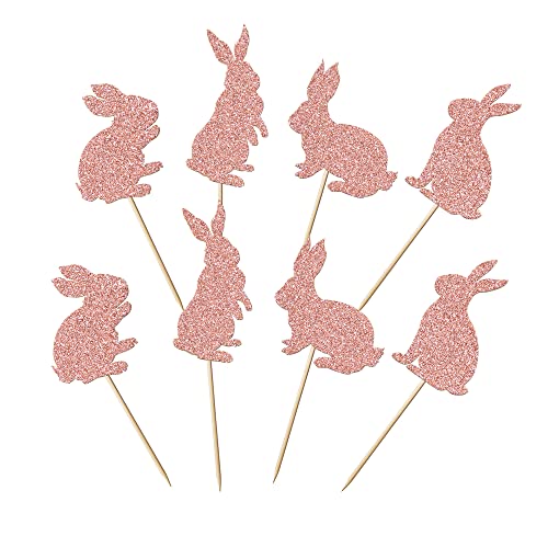 24Pcs Bunny Cake Topper -Easter Bunny Theme Cake Decoration-Birthday Flash Cake Decoration (Rose Gold) #TOP2
