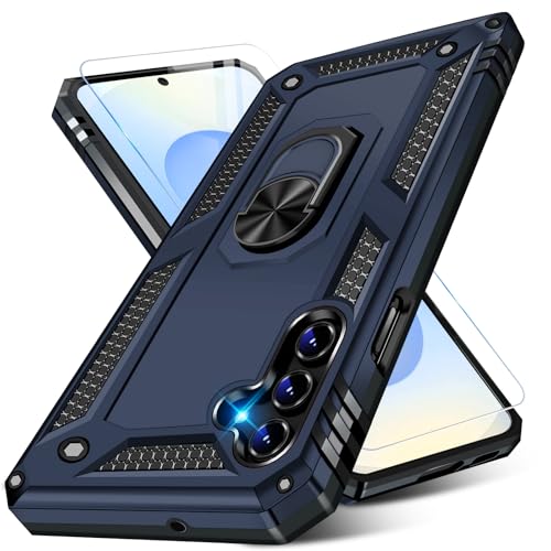 Image of Heavy Duty Case for Samsung Galaxy S25 Plus Phone Case with Screen Protector, Military Grade Shockproof Rugged Protective Cover for Samsung S25 Plus, with Metal Ring Magnetic Kickstand (Blue)