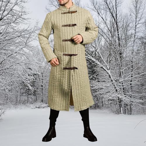 Veste d'hiver longue et coupe-vent : manteau gambeson rembourré pour homme de style Viking