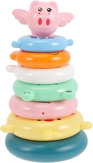 Toyvian 1 Conjunto De Brinquedos Empilhador Círculo Animal Arco-Íris Blocos Combinando Pilha De Brinquedos De Madeira Montessori Brinquedos Combinando Blocos De Construção Empilhando