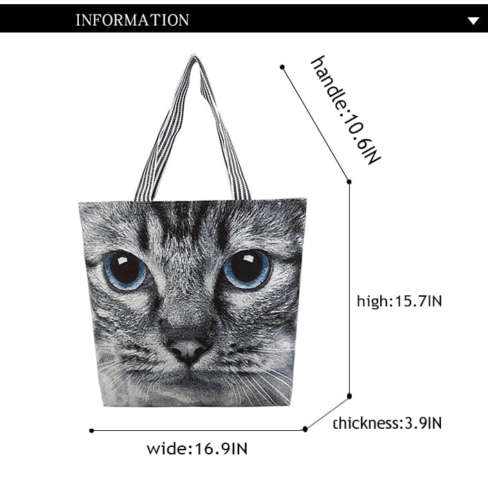 Cat Canvas Tote Bag Handbags with Zipper for Women Large Embroidered Reusable Bag for Grocery Shopping2