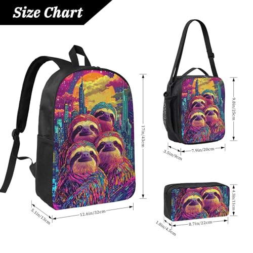 Retro Sloth Backpacks 3 Pcs Multifunction High capacity Travel Backpack with Fun Graphic Cartoon Print for Hiking Commuting2