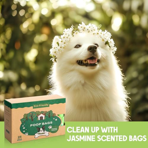 Image of Fullhawl 360 Count 100% Certified Home Compostable Dog Poop Bags ASTM D6400&EN 13432 Compliant Biodegradable Jasmine Scented Poop Bags for Dog Strong Leak Proof Landfill Friendly (24 Rolls)