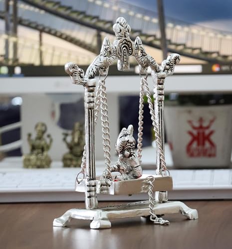 Image of KridayKraft Laddu Gopal on Jhulla Palana Metal Statue Gold Plated Metal Krishna Murti Showpiece Religious Figurines Gift Article for Home and Office Table and Car Dashboard Decor