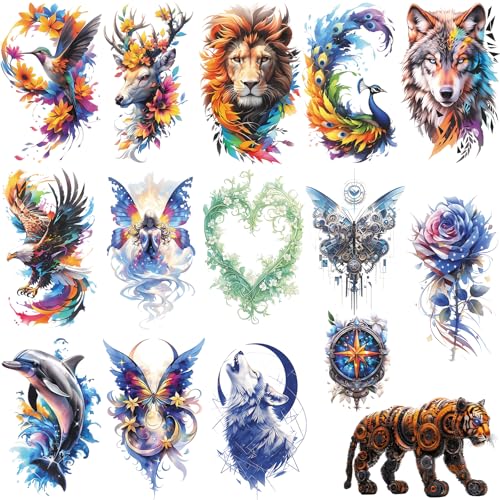CUTELIILI 15 Sheets 3D Watercolor Half Arm Flower Animal Temporary