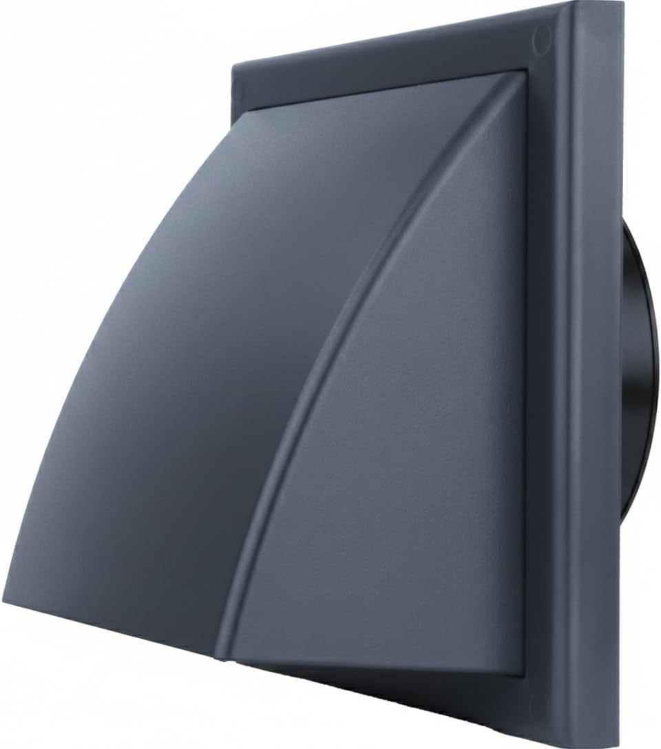 Vents Uk Slate Grey Vents 125Mm Cowled External Wall Vent Cover – 185 X 185Mm Diameter Vent For Bathroom, Kitchen & Cooker Hood Ventilation