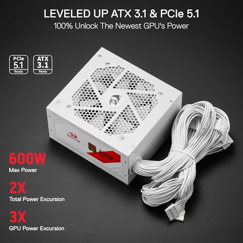 Image of Redragon RGMS-850W PRO 80+ Gold 850 Watt Power Supply w /ATX 3.1 & PCIe 5.1 Ready, Non-Modular Active PFC, Compact 150mm Size, 120mm Low Noise Fan, 100% Japanese Capacitors