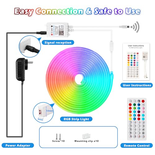 Image of L8star 16.4ft RGB LED Neon Rope Light with Remote Control, Smart Color Changing DIY Mode Neon Flex Strip Lights for Bedroom Indoors Outdoors Decor