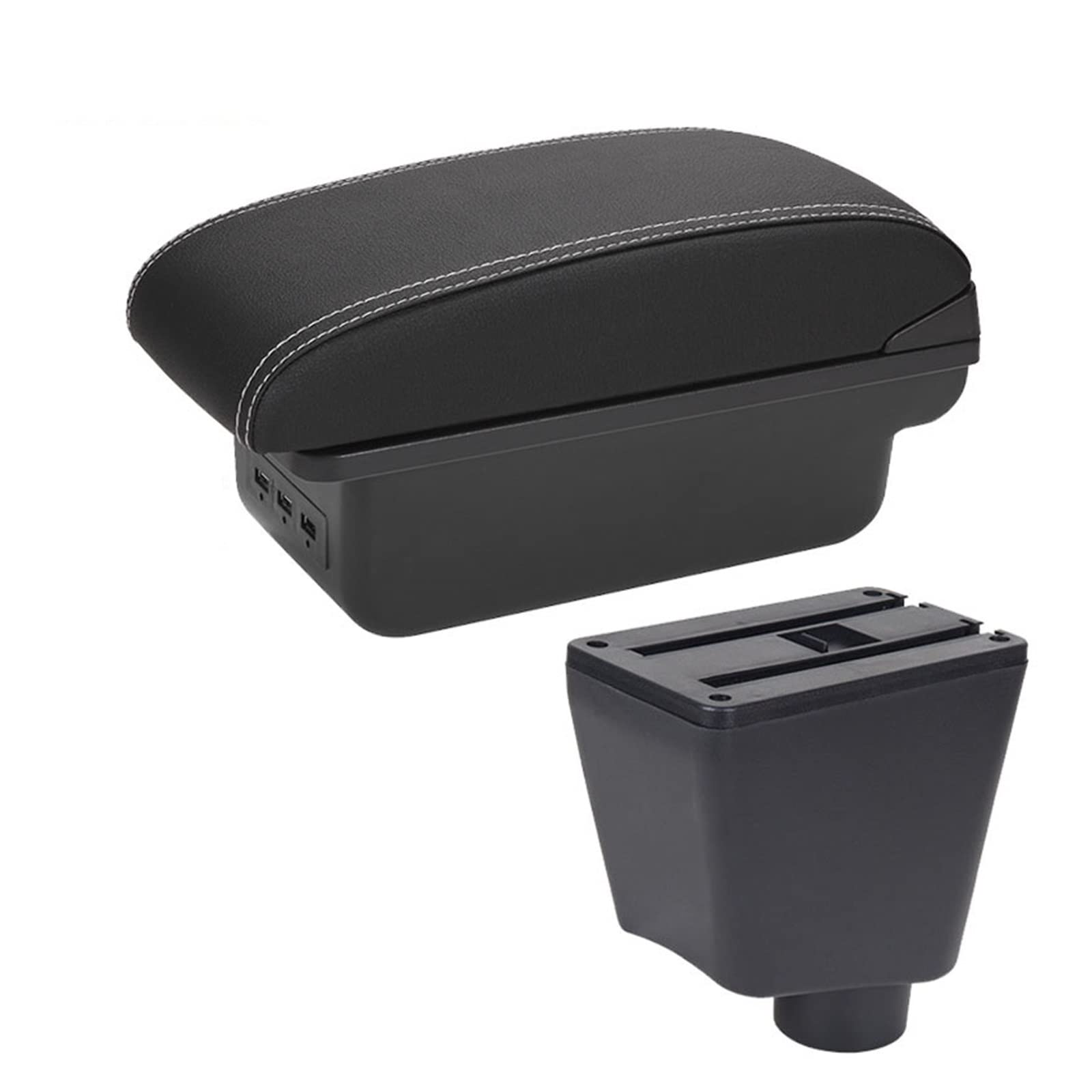For Renault For Clio 3 4 Car Armrest Box Car Storage Box Cup Holder Ashtray USB(B3 Black white 3USB)