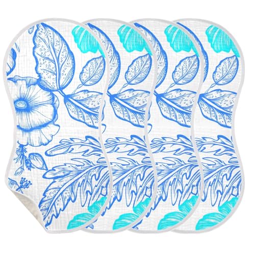 2 Pack Baby Burp Cloths, Soft Absorbent Burping Cloths for Babies, Cotton Milk Spit Up Rags, Large Size for Newborns, Baby Boys and Girls (Blue Hibiscus Pattern)3