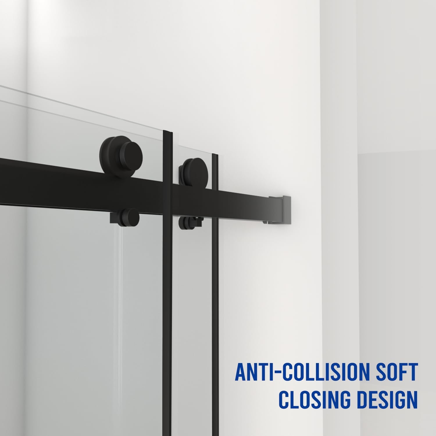 Frameless Double Sliding Shower Door, 56-60" W x 76" H Glass Shower Door, 3/8" (10mm) Thick SGCC Tempered Glass with Soft-Closing Buffer, Stainless Steel Hardware, Matte Black
