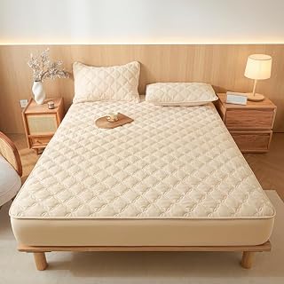 Quilted Waterproof Mattress Protector(Khaki Queen) | Machine washable quilted surface,solid color pattern,pillowcase not included for bedroom bedding
