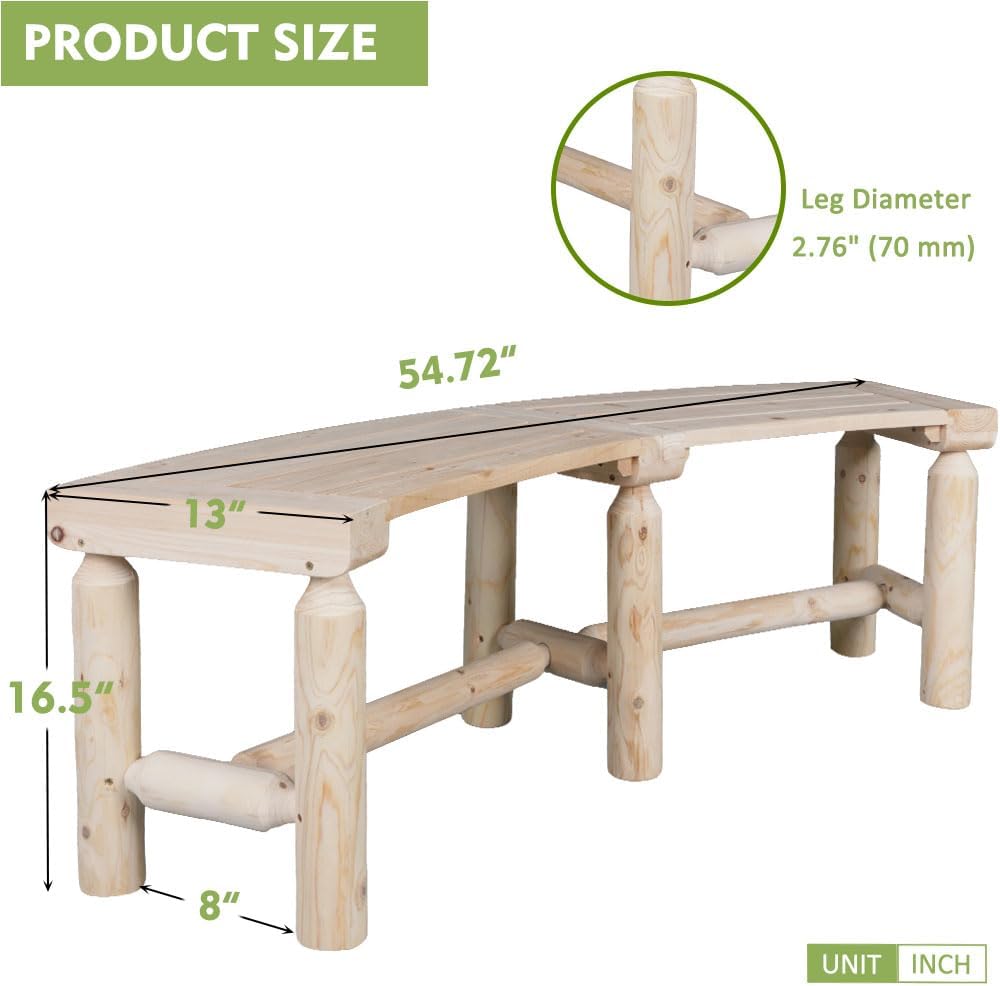 Outdoor Wooden Curved Backless Porch Bench Rustic Style Cedar/Fir Wood Log Fire Pit Bench for Patio Garden Deck and Backyard, 40"-54" W×13" D×16.5" H, 2 Packs