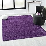 VIMODA Prime Shaggy Teppich Lila Hochflor Langflor Teppiche Modern Einfarbig, Maße:80x150 cm